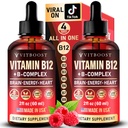 Vegan Vitamiin B12 koos B kompleksiga 20000 mcg - Täiendav tugevus meestele ja naistele - Vaarika Vedelik tilgad | USA Made, B1, B2, B3, B5, B6, Biotiin, foolhape & B12 Sublingvaalne Metüülkobalamiin | 4 kuud