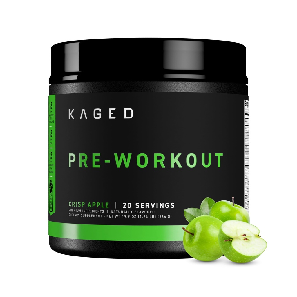 Kaged Original Pre Workout Powder | Krisp Õun | Pre-Kaged | Formuleeritud kreatiiniga, Beta Alanine, Puhas Kofeiin | 20 Servingut