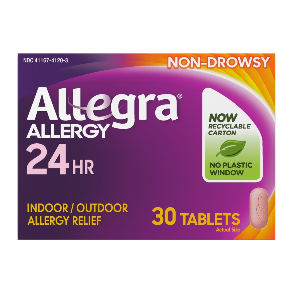 Allegra Täiskasvanud 24-tunnise allergia leevendamise tabletid , mitteuimas sise- ja välisallergia Meditsiin , 180 mg Fexofenadiin HCI Antihistamiini Pill , 30- loendatud