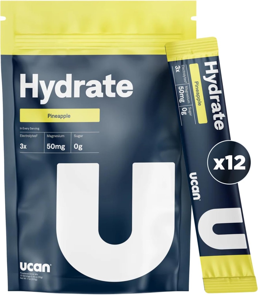 UCAN Hüdraat Elektrolüütide Joogi Segu (Pineapple, 12 Stickpacks) Suhkruvaba, Keto-Friendly, Vegan, Mitte-GMO, Gluteenivaba Elektrolüütide Pulber Kaaliumiga Ja Magneesium Jooksjatele Ja Sportlastele