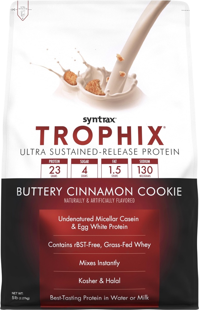Syntrax Nutrition Trophix - Ultra Sustained- Release Protein Blend, Buttery Cinnamon Cookie 5 lbs. Real Cookie Pieces