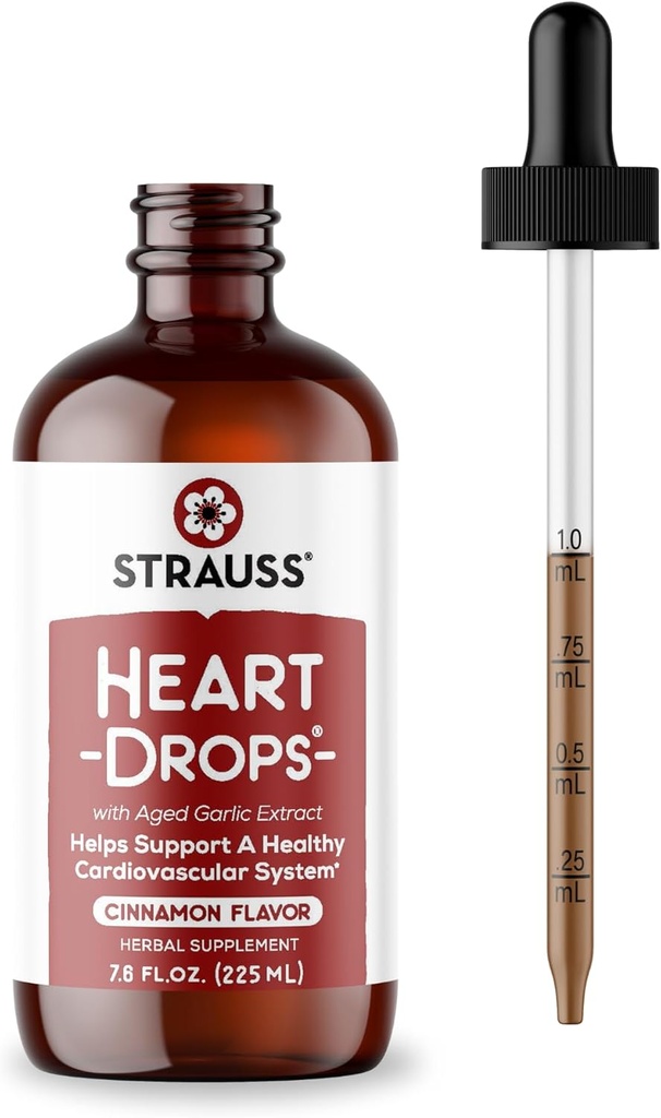 Strauss Naturals Südametilgad – looduslik puuvõõrik ja vananenud küüslauguekstrakt Südametervise täiendus – aitab säilitada tervislikku südame-veresoonkonna süsteemi – Vegan & Non-GMO – Kaneel Maitsestatud – 225 ml Pudel