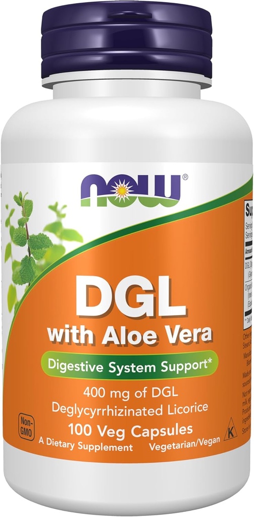NOW Toidulisandid, DGL koos Aloe Vera (deglütsürritseeritud lagrits) toidulisandiga, 100 Veg kapslit