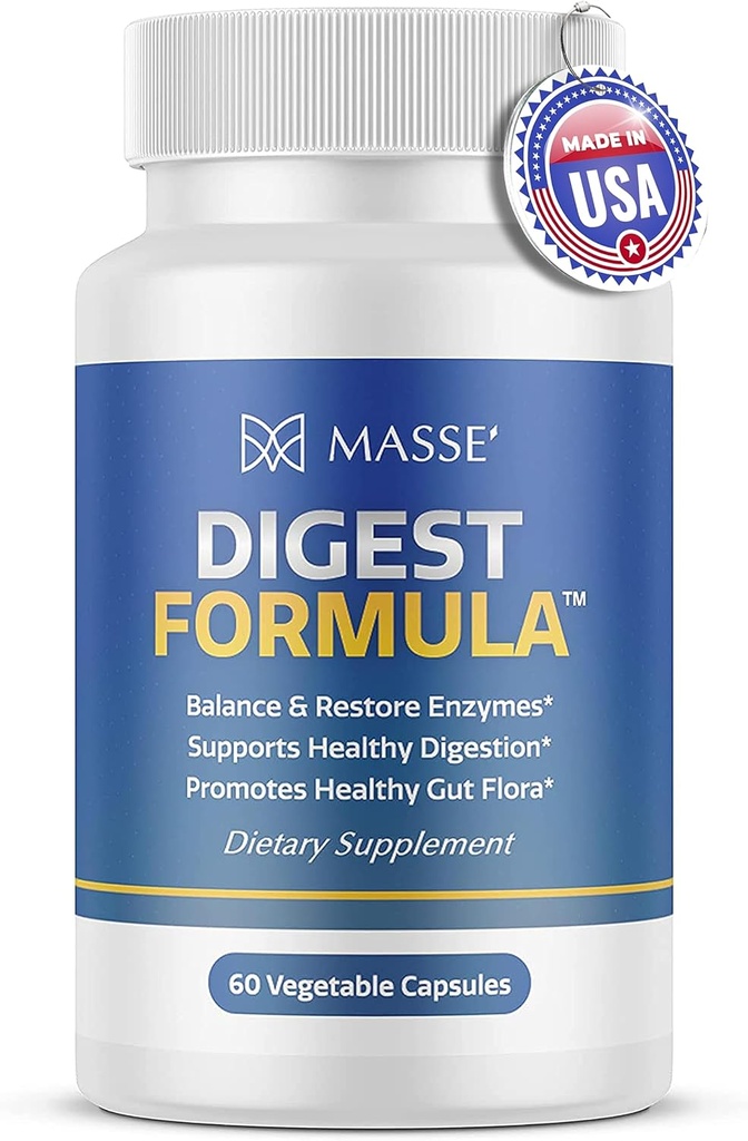 MASSE Digest Formula Supplement Enzyme Boost Kapslid - Täiustatud valem seedetrakti tervise ja soolestiku Flora toetus - Natural Organic Enzyme Supplement seedetrakti hooldus ja ülekasv - 60 Count