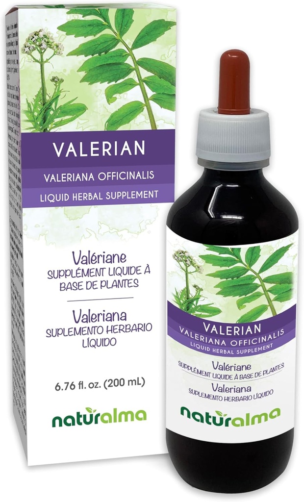 Naturalma Valerian (Valariana officinalis) Juur Alkoholivaba tinktuur - 6,76 fl oz Vedel ekstrakt tilkades - Taimne täiendus - Vegan