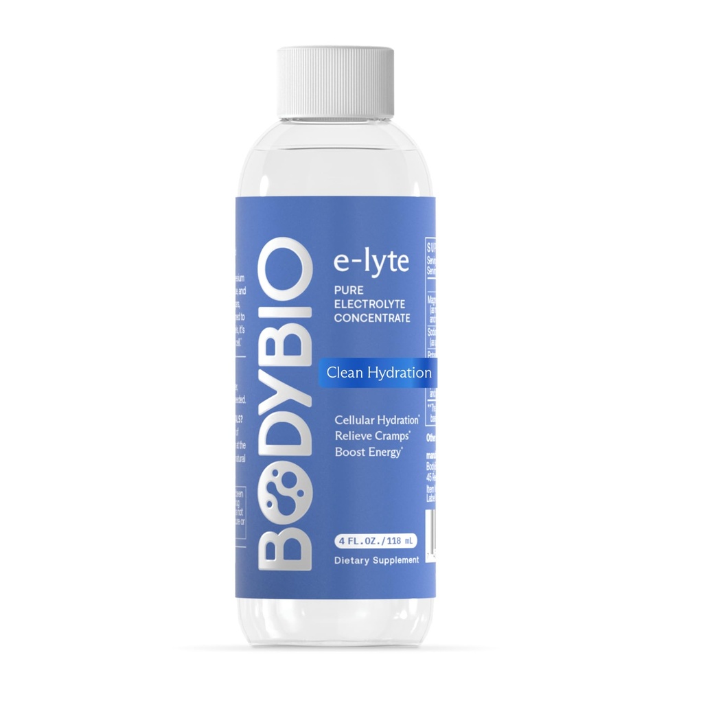 BodyBio e-Lyte - vedel elektrolüütide kontsentraat puhtaks hüdreerimiseks, energia ja krampide leevendamiseks - ei suhkrut, ei kunstlikke maitseid, ei täiteaineid, Keto sõbralik