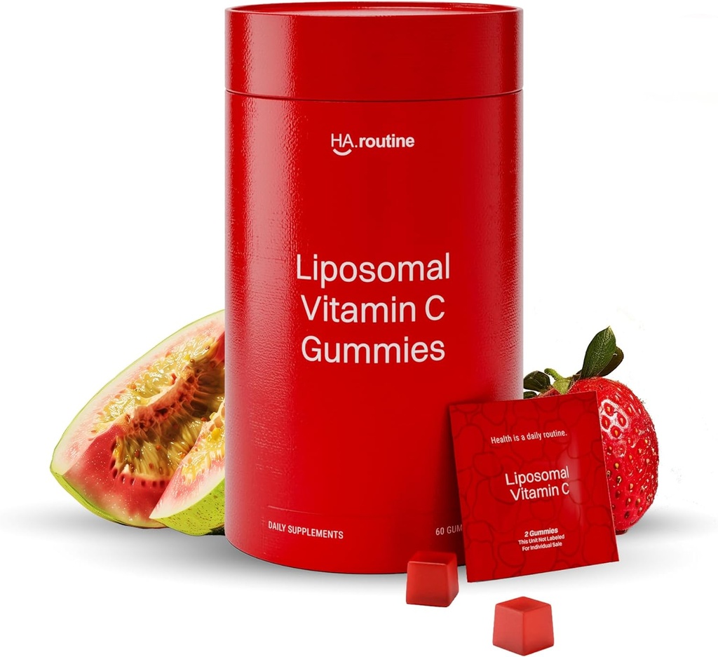 Liposomaalsed C-vitamiini kummid täiskasvanutele - 500 mg ühe serveerimise kohta - 60 kummi, kõrge imendumisega vegan Madal suhkur C-vitamiini kummi, antioksüdant, energia ja kollageeni võimendaja - maasika Guava Maitse