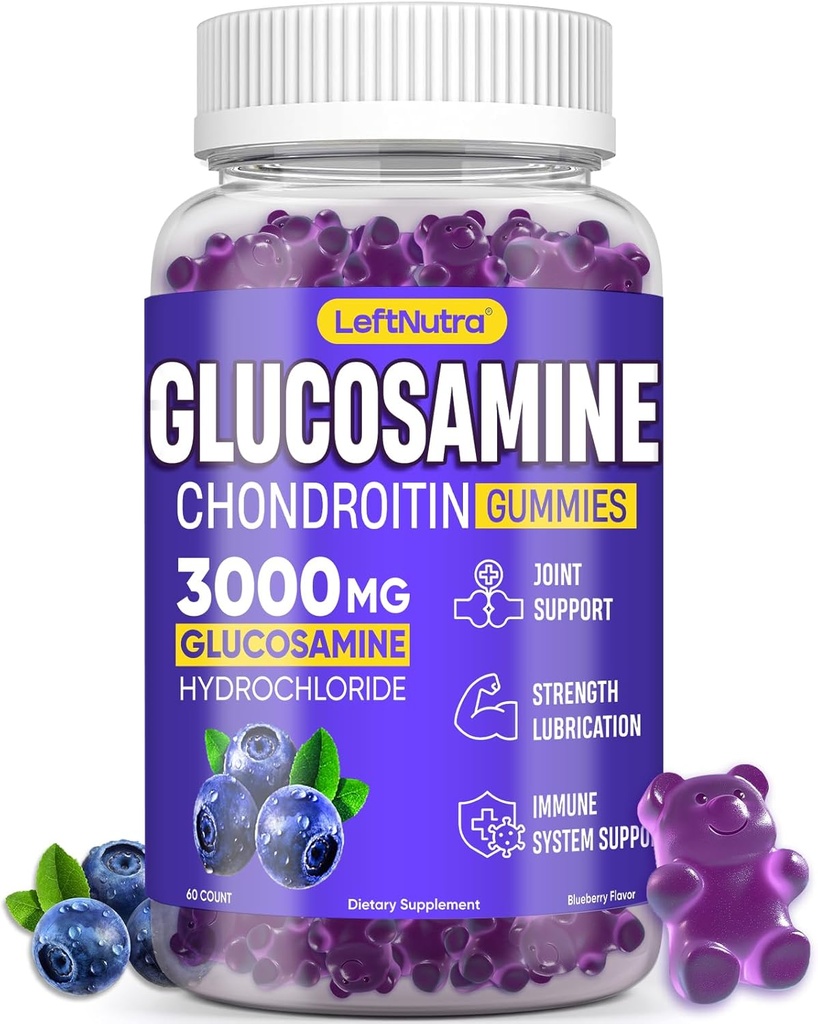 Glükoosamiin Chondroitin Gummies 3000mg, Advanced Glükoosamiin Chondroitin Msm, ühine tugi täiendada, Antioksüdant immuuntoetus, luu ja liigese paindlikkus, Strengthand Mobility, mustikamaitse