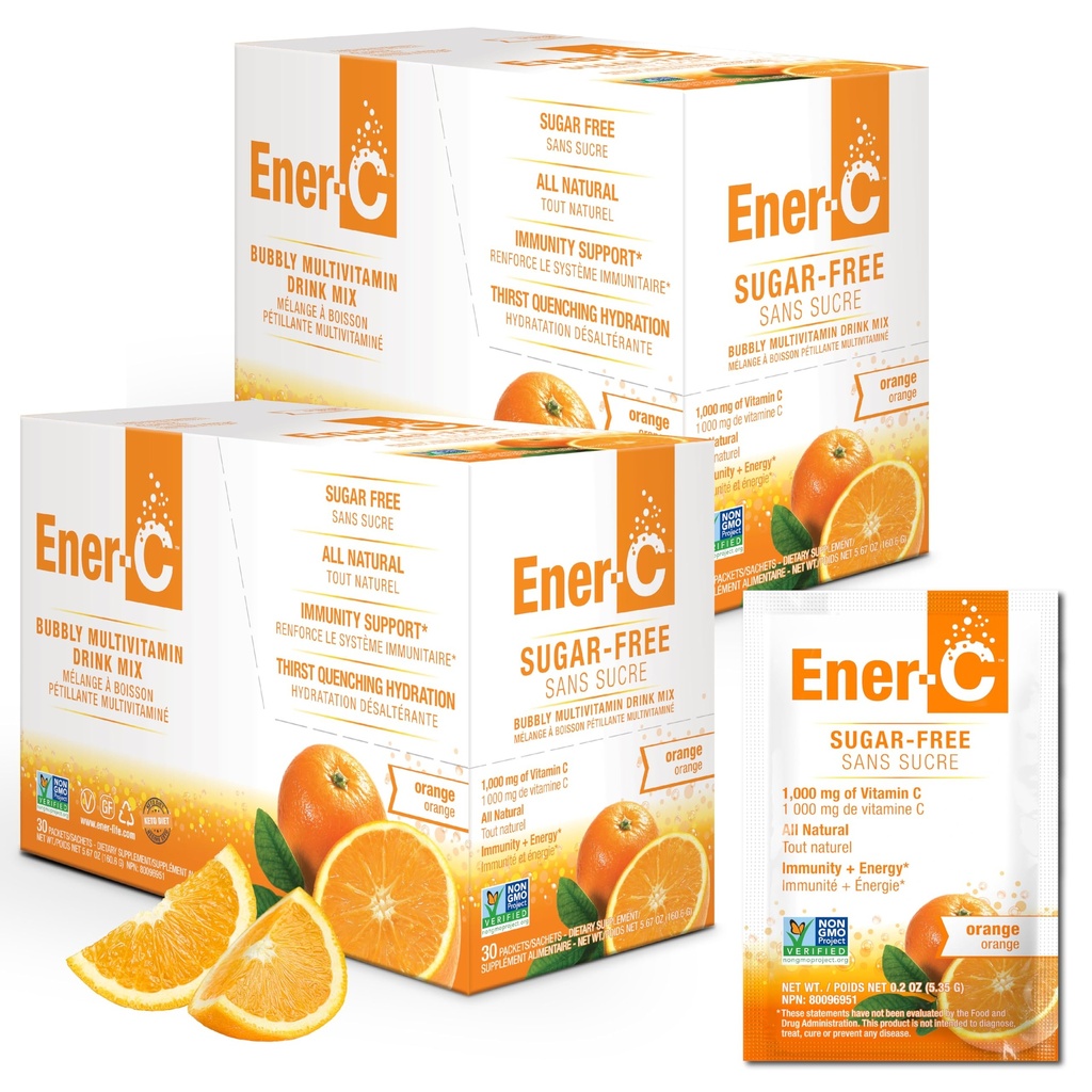 Ener-C Suhkruvaba Energia Apelsin Multivitamiini Jook Segu C-vitamiin 1000mg & Elektrolüüdid - Looduslik immuunsuse tugi tõelise puuviljamahla pulbritega Mitte-GMO Vegan & Gluteenivaba - 60 loend