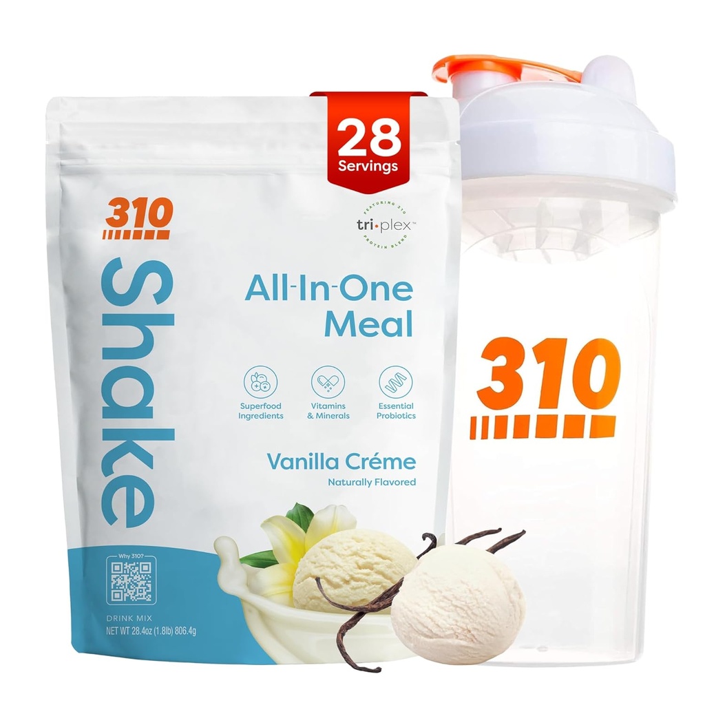 310 Toitumine All-in-One Meal Asendage Shake Pulber w / Shaker Cup Starter Kit - kõrge valgu kiud rikas Vegan Superfood Blend - Sugar-Free, Keto & Paleo Friendly, Low Carb - Vanilla Creme 28 srv