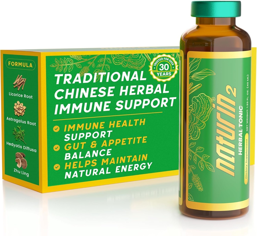 Taimne immuunsuse tugi ja Adaptogeenijook - 6 viaali (40 ml) | 30 aastat taimset tervist elujõu, energia ja seedehäirete jaoks - lagritsa juur, Astragalus, Hedyotis, Reishi seene ekstrakt