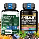 Shilajit 9000mg, Sea Moss 17500mg, Ginger & Black Seed Oil 4000mg, Ashwagandha 5000mg, Rhodiola Rosea, 1000mg Panax Ginseng 1500mg, All in 1 Supplement - Sea Moss & Shilajit Vitality Bund.