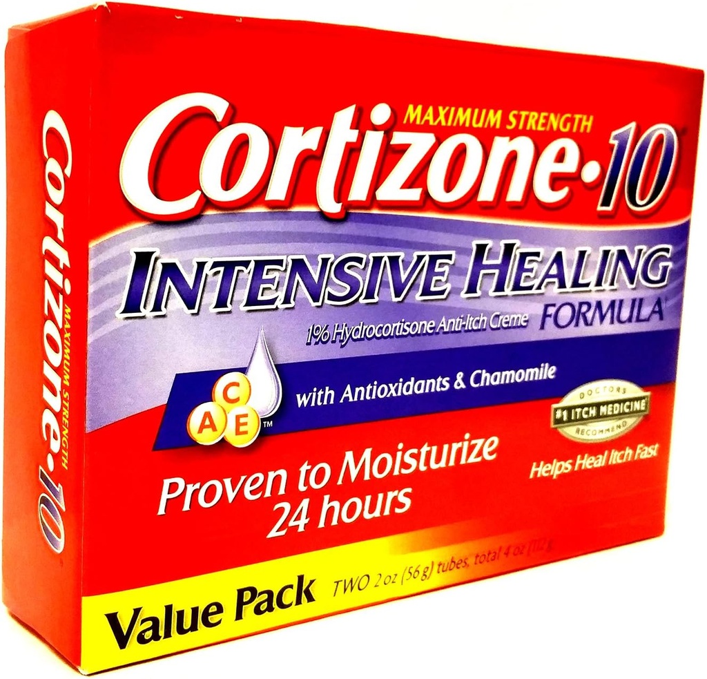 kortisoon 10 Maksimaalne Strenght Intensiivne tervendamine 1% hüdrokortisoon Anti Itch Cream Kaks 20z Tubes, Kokku 4 oz