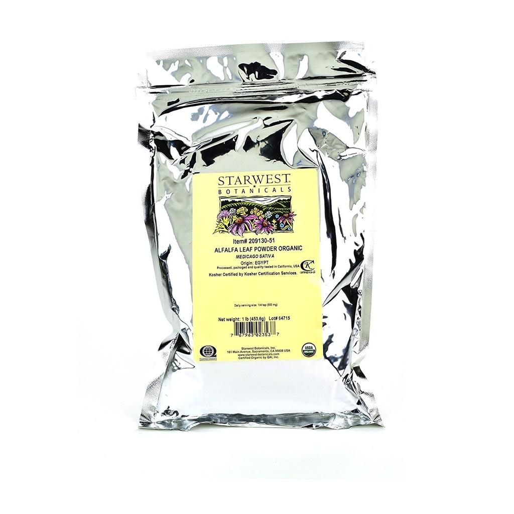 Starwest Botanicals Mahe-Egiptuse Alfalfa Leaf Powder, 1 Nael Bulk Bag