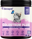 ZENAPET Cat Colostrum Plus Premium Powder Topper, Immune & Digestive Health Supplement, 240 Servings (8-kuuline pakkumine), toetab nahka ja katet, valmistatud USA-s