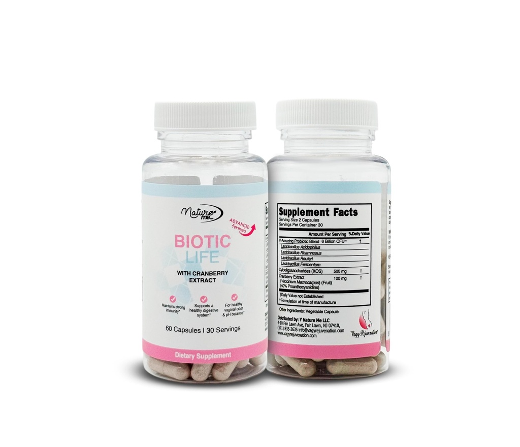 Vagy Rejuvenation BioticLife probiootikum naistele - probiootikumid vaginaalsele, seedetraktile ja kuseteede tervisele - Prebiootikumid ja Jõhvikaekstrakt - 60 kapslit