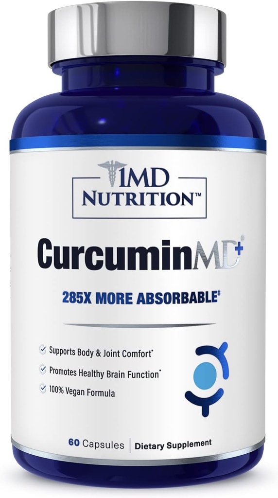 1MD Toitumine CurcuminMD Plus - kurkumi kurkumiin Boswellia Serrata - 285x rohkem imenduv | Liigese jäikus, lihaste taastumine ja meeleolu tugi | 60 kapslit