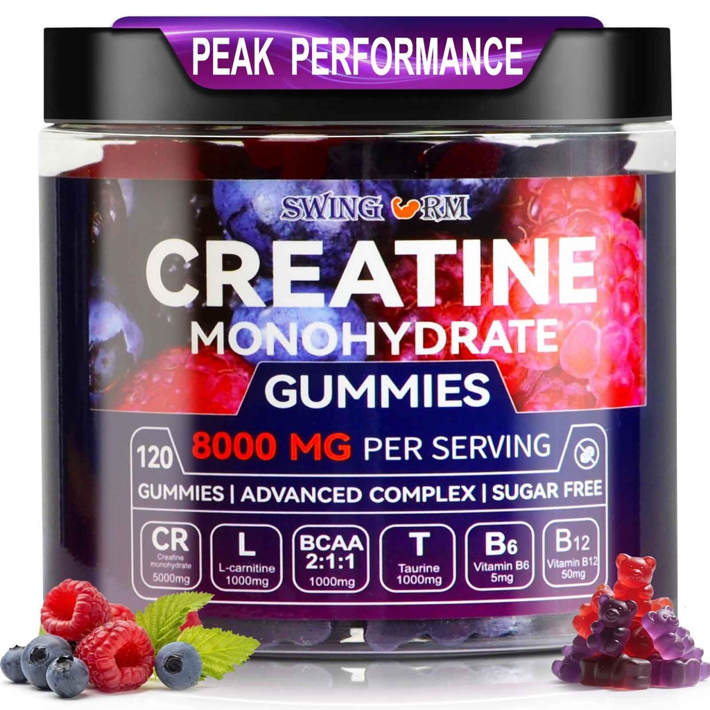 Kreatiinmonohüdraat Kummid 6500mg serveerimiseks meestele ja naistele - 120 Gummies X5 Tugevus Suhkur Vaba näritav kreatin lihaste ehitaja, lihaste tugevus, Pre-Workout Supplement (Blueberry)