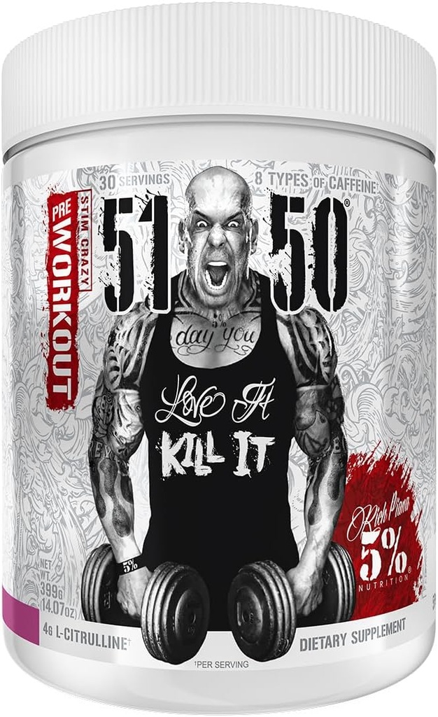 Rich Piana 5% Toitumine 5150 High Stim Pre-Workout Pulber | Extreme Energy, Focus, Pumps & Kestvus | 400 mg Kofeiin, tsitrulliin, Beeta-alaniin, N-atsetüül L-türosiin | 30 Srvgs (Wildberry)