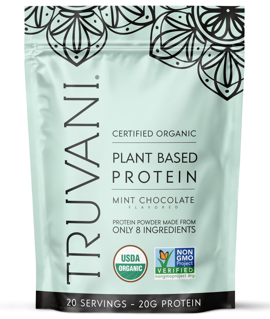 Truvani Vegan Hernevalgupulber | 20g Orgaaniline Taimepõhine Valk | Keto | Gluteen & Piimavaba | Madala süsivesikusisaldusega | Lisamata suhkur | Mündišokolaad | 20 Servingut |