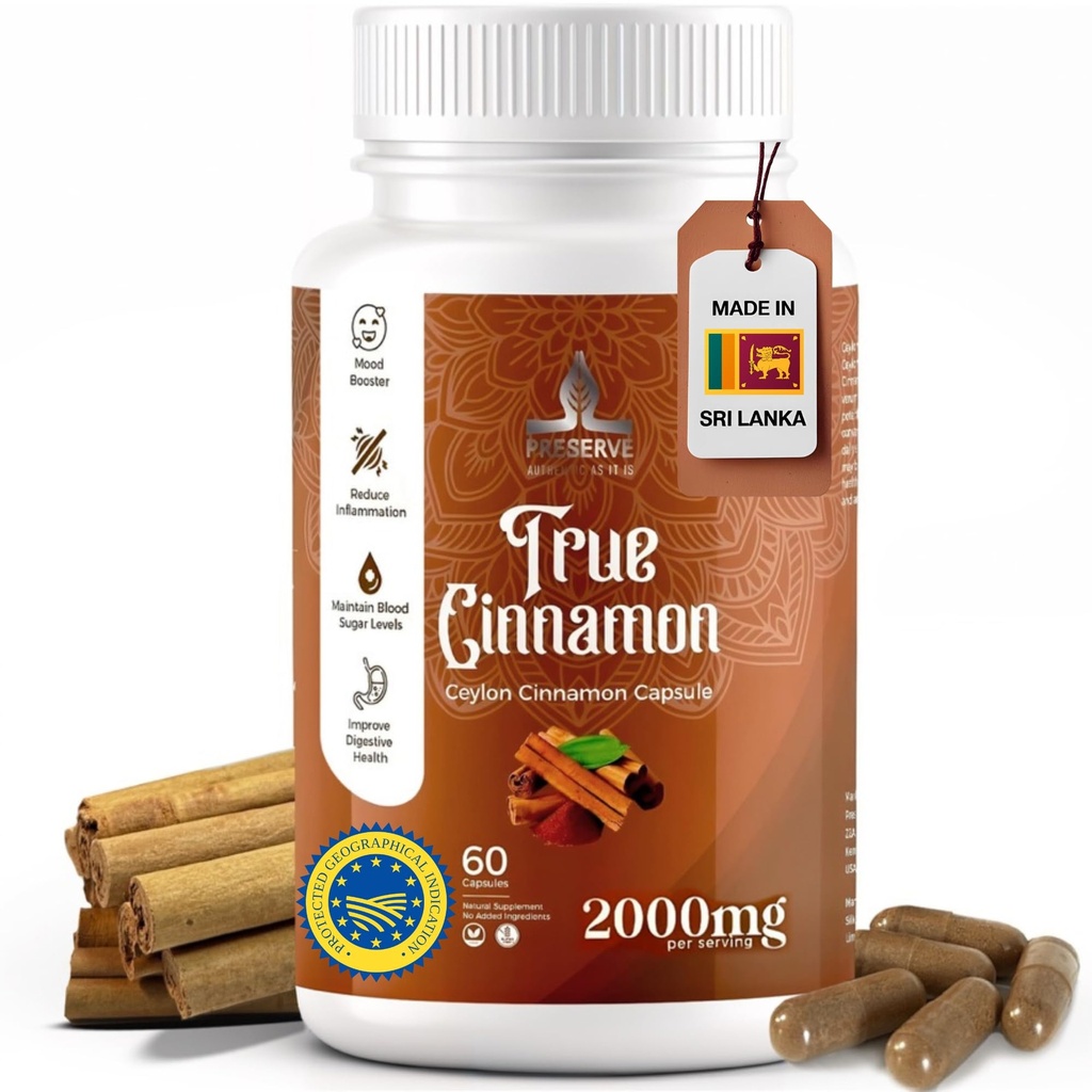 Pure Ceyloni kaneeli kapslid, 2000mg, kahe kuu täiendus | valmistatud Sri Lankal |GMO-vaba, Gluteenivaba, tõeline kaneel Sri Lankalt, 100% puhas kaneel (MITTE segada Cassiaga).