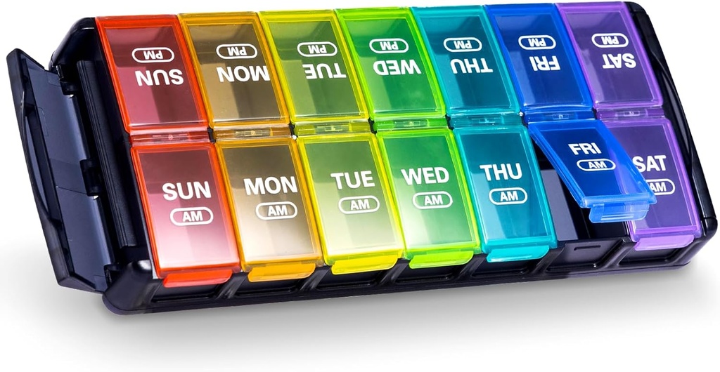 Sukuos Weekly Pill Organizer 7 päeva 2 korda päevas, Quick Täitke Daily Pill Box (AM PM), Artriit Sõbralik ekstra suured pillid juhtudel Vitamiin / kalaõli / toidulisandeid