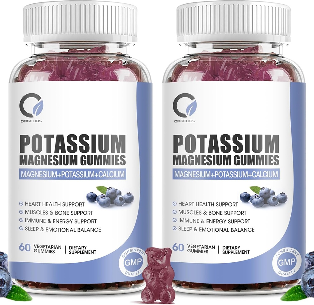 2 Pakend Kaalium Magneesium-kummid kaaliumkloriidiga 200 mg, magneesiumglütsinaat 320 mg pluss kaltsium, tsink, vitamiin - kaaliumilisandid jalgade krampidele, südamele, lihastele Tervis