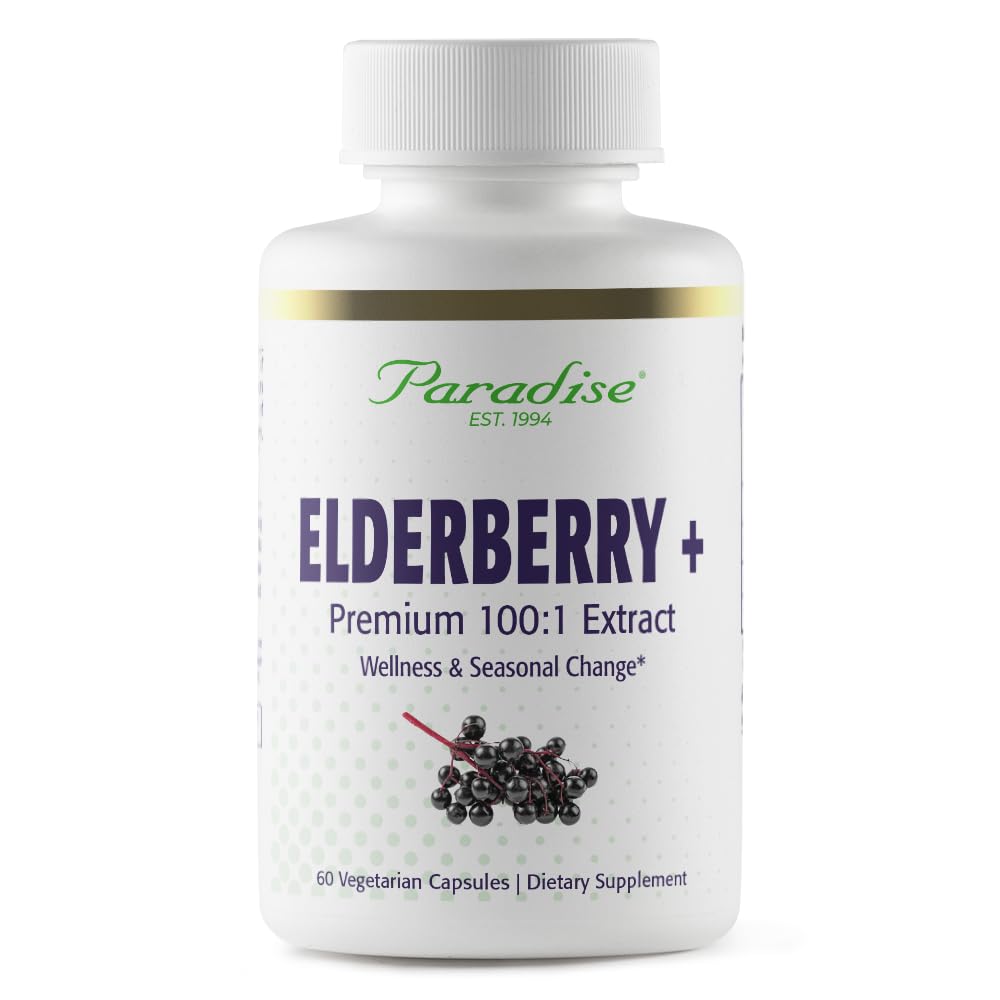Paradiisi maitsetaimed Elderberry koos tsingiekstraktiga, toetab keha looduskaitseid, Super Potent, Ultra Pure, Vegan, Non GMO, Gluteenivaba, 60 taimekapslit