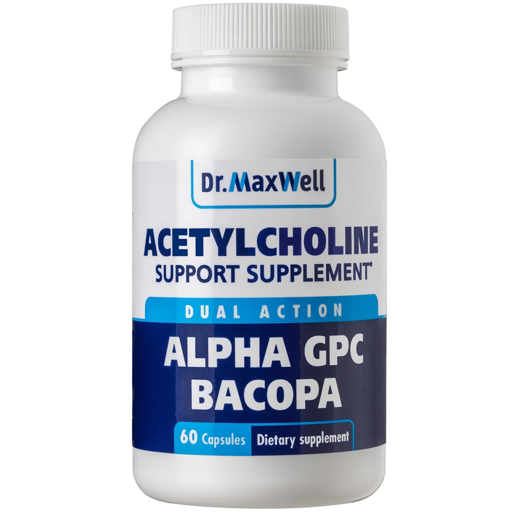 Atsetüülkoliin, Alpha GPC koliin 600mg + Bacopa, parem kui igaüks üksi. Rohkem usaldusväärset atsetüülkoliini (toetab mälu ja õppimist) täiendus, 60 kapslit