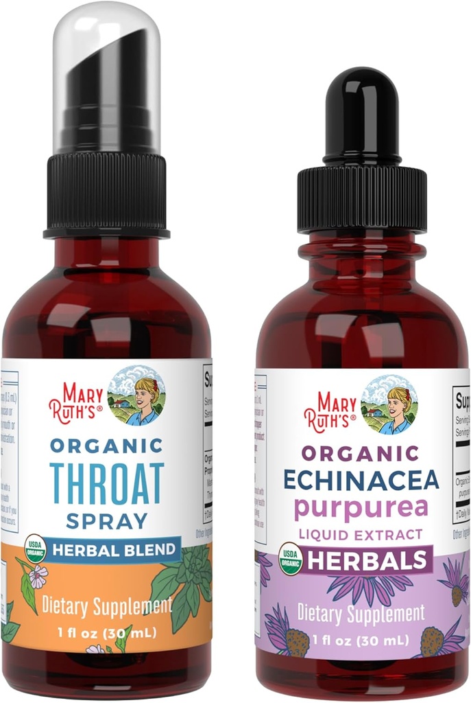 MaryRuth Organics Throat Spray (maitsestamata) & Echinacea Purpurea tilgad | USDA Organic, Clean Label Project Verified® | Vitamiinid kurgu leevendamiseks, immuunsus ja üldine tervis | Vegan, Non-GMO