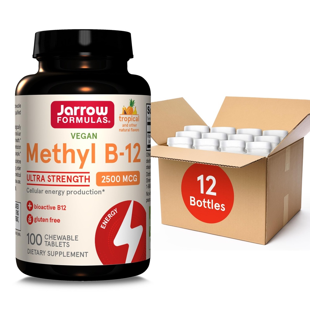 Jarrow valemid Ultra Tugevus Metüül B-12, Dietary Supplement for Cellular Energy Production, 100 Troopilise maitsega närimistablette, kuni 100 päeva pakkumise, Pakend 12