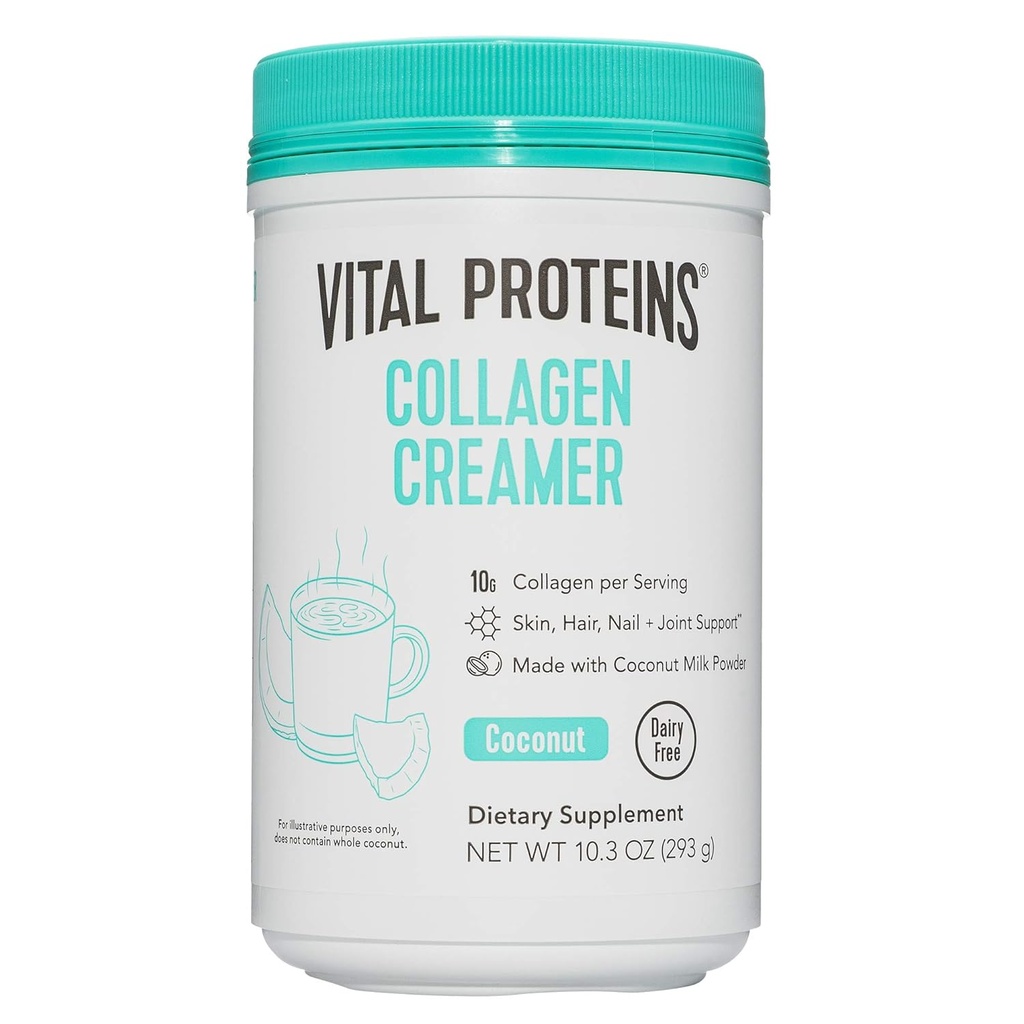 Vitaalvalgud Kollageen Coffee Creamer, Non Dairy & Low Sugar Pulber kollageen Peptides Supplement - Toetavad terved juuksed, nahk, küüned energiat suurendavad MCT - Kookospähkli 10,3oz