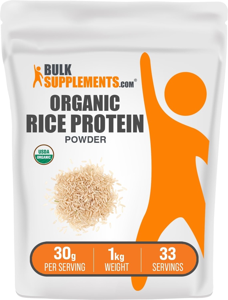 BulkSupplements.com Orgaanilise riisi valgu pulber - Vegantaime valk, maitsestamata - Vegan & Gluteenivaba, 30 g serveerimise kohta, 1 kg (2,2 naela) (pakk 1)
