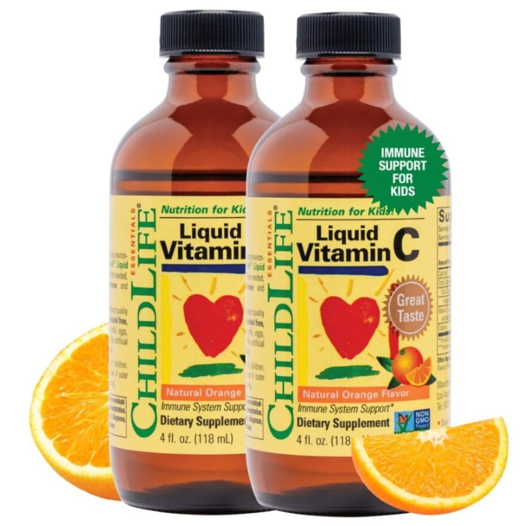 LAPSED ESSENTIALS Vedel C-vitamiin - puhas C-vitamiin Vedel lisand lastele, immuunsüsteemi tugi, looduslik oranž maitse, 4 Fl Oz (2. pakk)
