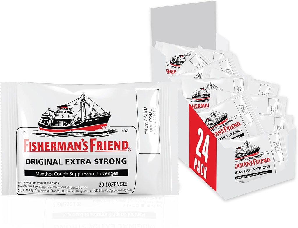 Fisherman's Friend Cough tilgad, köha supressant ja valulik kurk lozenges, originaal ekstra tugev, 10 mg mentooli, 480 tilka (24 pakendit 20)