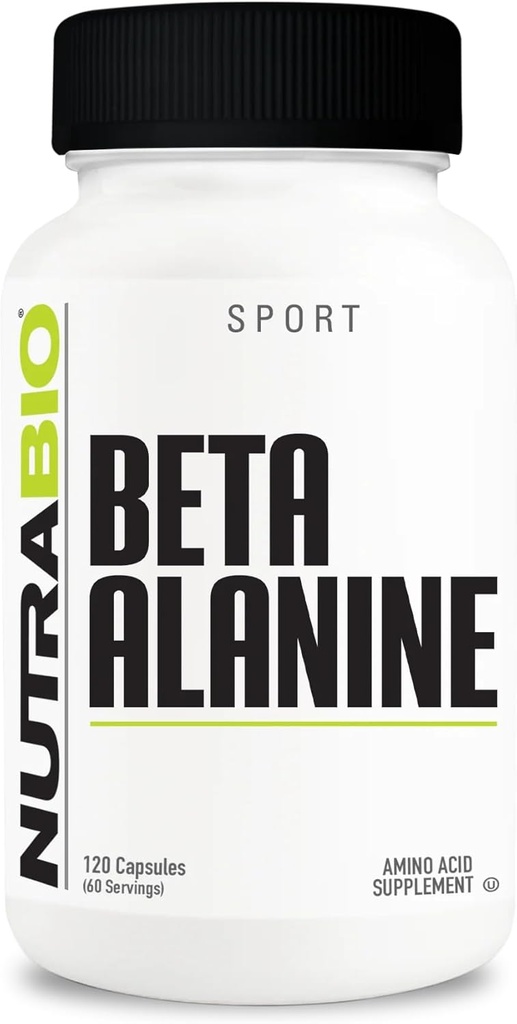 NutraBio beeta-alaniini lisand, 800mg - gluteenivaba eeltreeningu täiendus puhverpiimhappele, lihaste väsimusele ja valulikkusele, 120 kapslit
