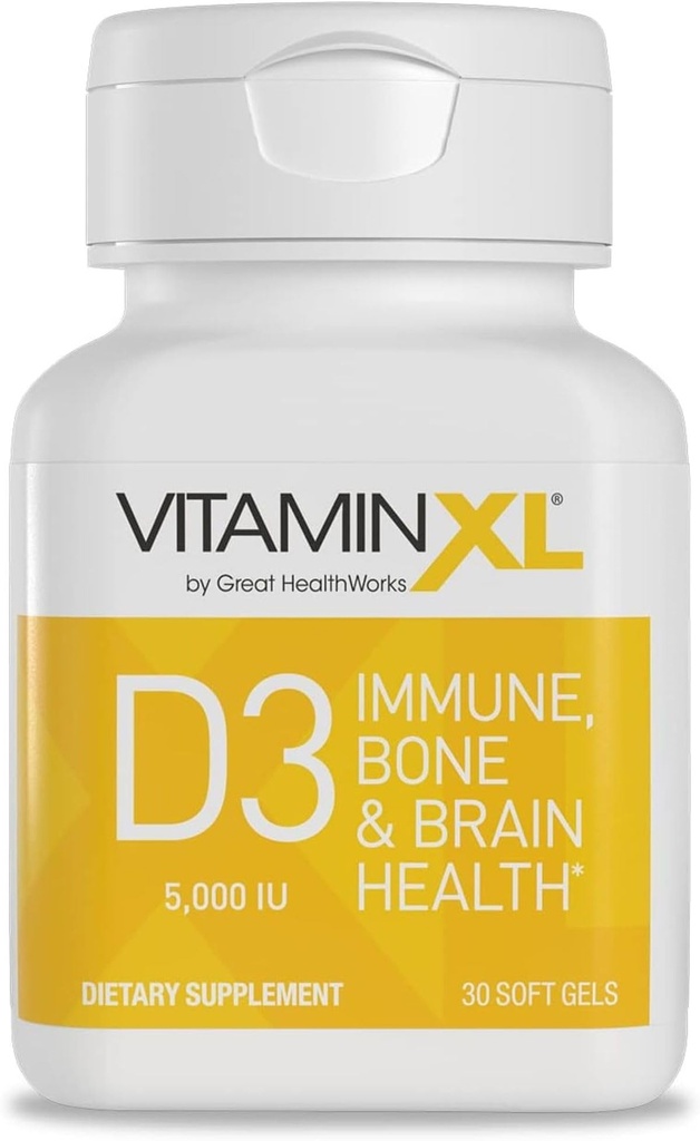 OmegaXL VitaminXL D3 Kõrge potentsiga Päevane D-vitamiin 5000 IU 125mcg Immuunsüsteemi tugisammas - soodustab tervislikku lihaste funktsiooni ja tugevaid luid - mitte-GMO, gluteenivaba - 30 Softgels