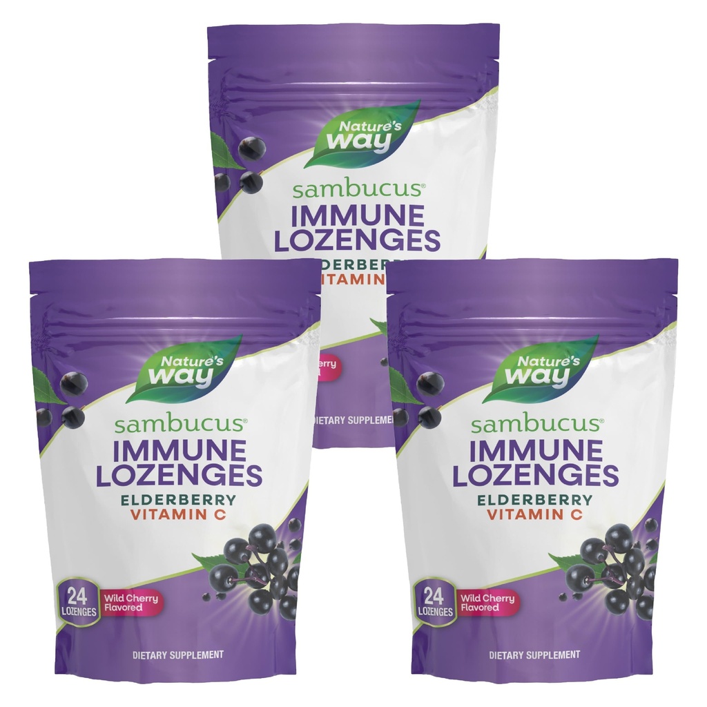 Nature's Way Sambucus Immune Lozenges, kõrge tugevusega C-vitamiin, leedrimarjas, Wild Cherry Maitsestatud, 24 Pakkimine Võib erineda