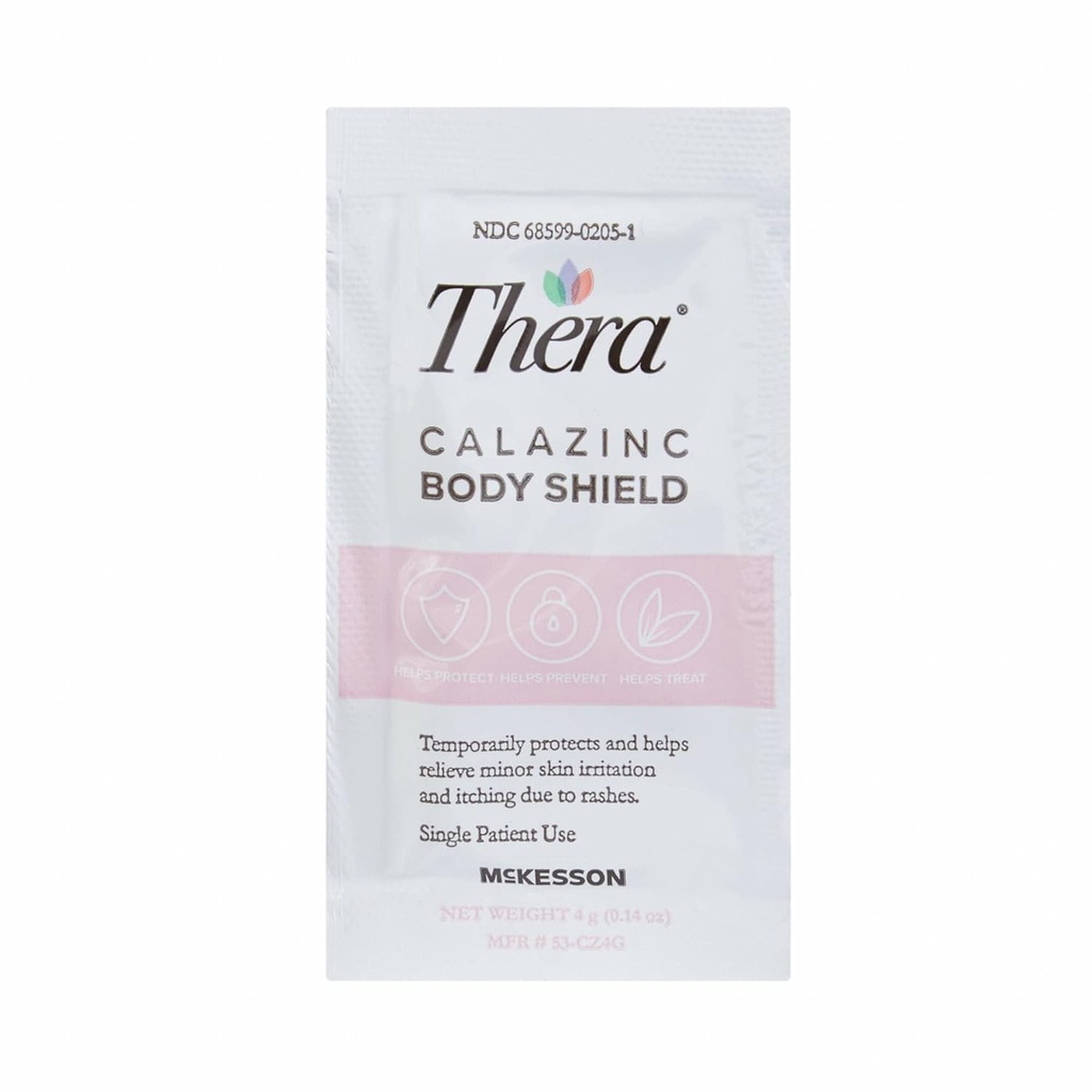 Thera Calazinc Body Shield, Calamine with Tsink Cream [144 Packets Total] -Skin Barrier salv ekseemi, psoriaasi, mähkmelööve - üksikpakendid, 4 g Packet