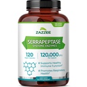 Zazzee hilinenud vabanemisega serrapeptaas, 120 000 SPU kapsli kohta, 120 Vegankapslit, 4 kuu varu, ekstra tugevus, tugevad ja kontsentreeritud süsteemsed ensüümid, 100% taimsed, looduslikud ja mitte-GMO
