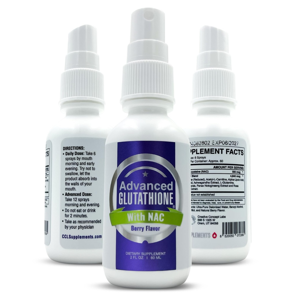 Liquid Liposomal Glutatione Spray - Maksimaalne neeldumine Glutatioonilisandi NAC, Aswagandha, Glutamiin, Askorbiinhape - Sublingvaalne lihtne kasutamine - Immun & Detox Support - 2oz