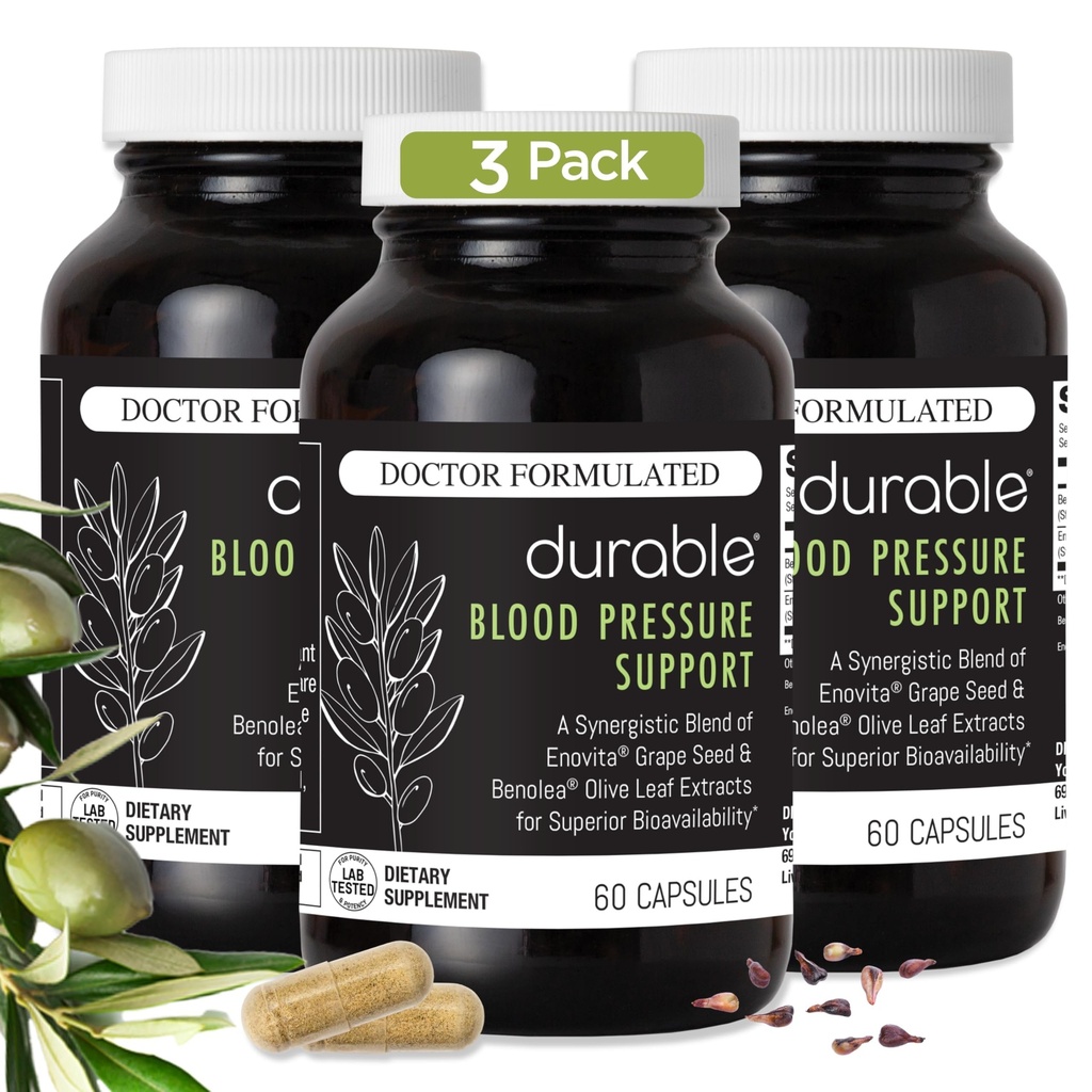 Vastupidav vererõhk - Benolea Olive Leaf & Enovita Viinamarjaseemne ekstrakt - Tervislik ringlus, lämmastikoksiid ja arteritoetus - Arst Formulated, Vegan, Non-GMO, valmistatud USAs (180 kapslit)