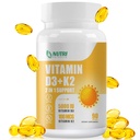 Vitamiin D3 K2 täiendus MCT õliga, vitamiin D3 5000 RÜ ja K2 100 mcg Softgel, luu ja südame tervise toetamise täiendus, Gluteenivaba - 90 loend Softgels