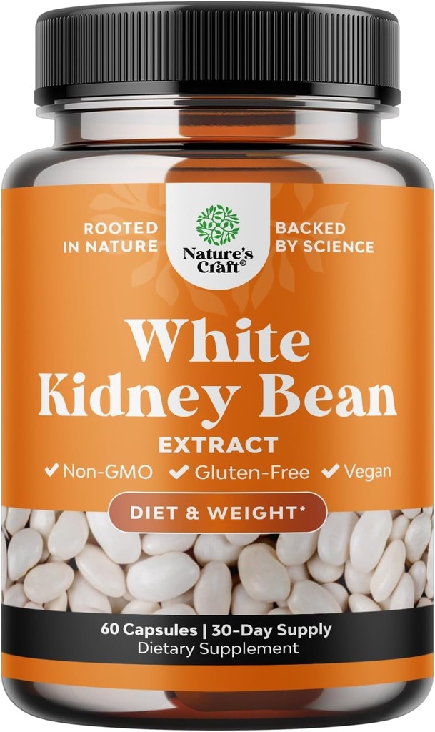 White Kidney Bean Extract Carb Blocker - Valge neeru Oad Täiendus Metabolism Boost & Ease Kalorid Starchy Food - Carb Control Supplements - 60 kapslit