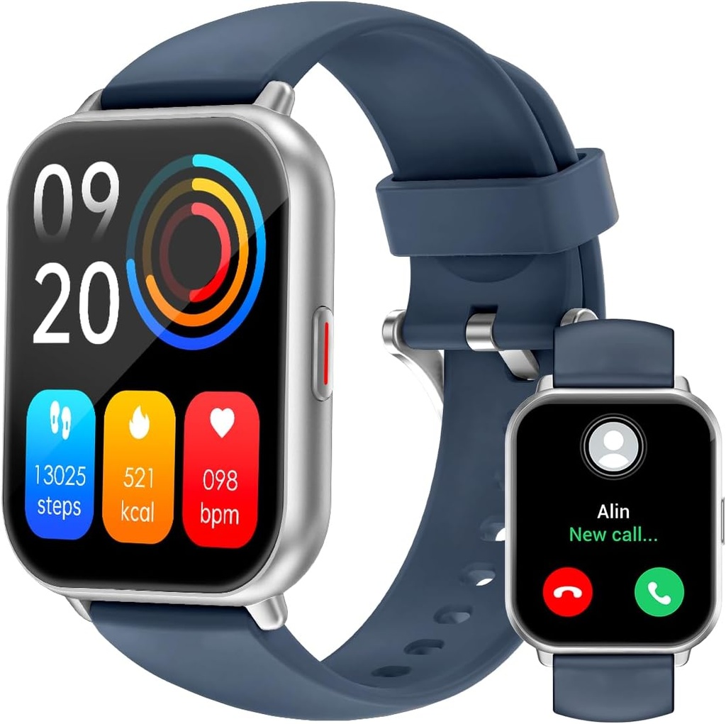 RUIMEN Smart Watches for Men Women (Vastav / Tee kõned, 2 Bands Included), 1.8" Smartwatch iOS / Android telefonid, Fitness Tracker Heart Rate / Sleep Monitor Digital Watch Veekindel sinine