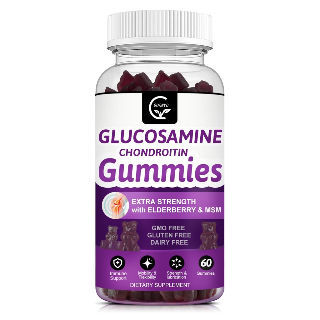 Glükoosamiin Chondroitin Gummies koos MSM & Elderberry - ekstra tugevuse liikuvuse ja paindlikkuse toetus, antioksüdantide immuunlisa naistele ja meestele