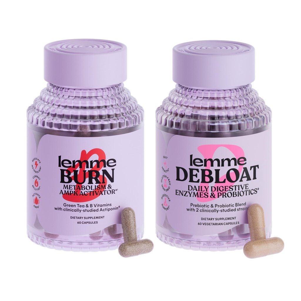 Lemme Burn & Debloat Capsule Bundle - Metabolism & Fat Burning + Debloat Kapslid puhumiseks & Gas Relief, probiootikumid & Prebiootikumid - Gluteenivaba, Non-GMO - 60 Ct. Iga