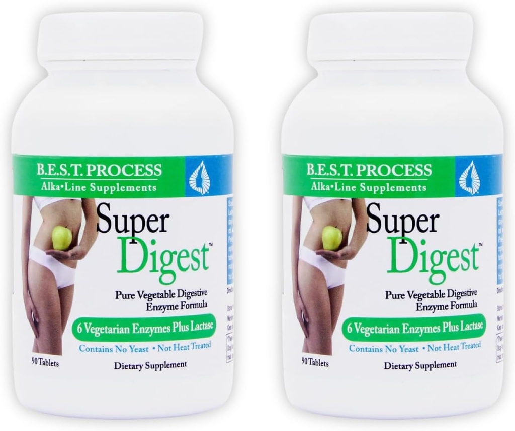 SuperDigest (2 Pack) Best Process Alkaline – Multi-Enzyme Digestive Support – Digestive Enzymes with Alfalfa, Papain & Bromelain (Taimetoitlane Sõbralik)