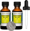 Lugoli jood / 2% lahus / 2 Oz kahes merevaigukollases klaasist pudelis / tasuta tilgutid / USA