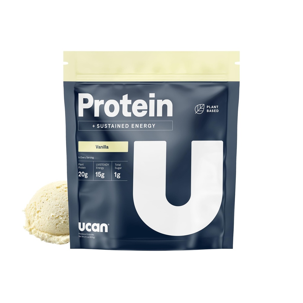 UCAN Energy + Taimevalgu pulber - Vegani taimepõhine valk 20g hernevalk koos Aminohapetega EAAs & BCCAs - Ketovalgu pulber - Lisamata suhkur, Gluteenivaba - Vanilla - 12 Servingut
